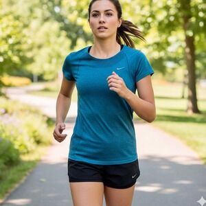 Nike Dri-FIT Teal Blue Fitted Athletic Running Top Women's Size Large Athleisure